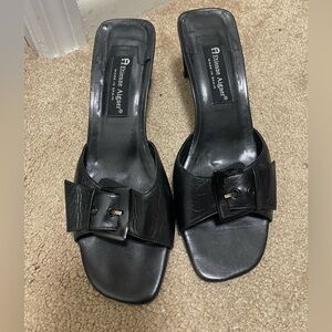 Black Leather Buckle Heels 9.5